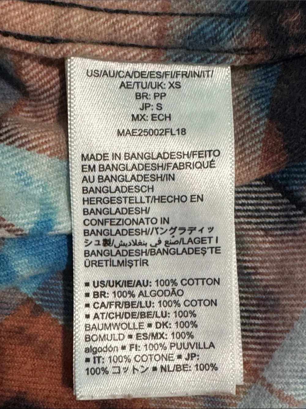 Upcycled Bleach Dyed Flannel Shirt XS 18.5” P2P Blue/Peach NWOT